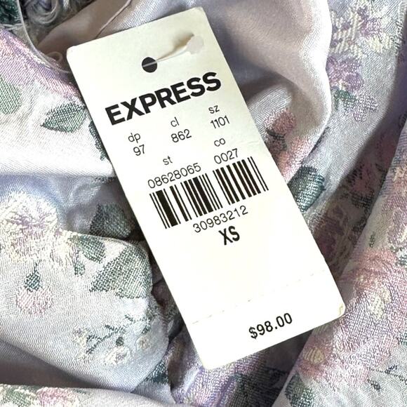 NWT Express Lavender Purple Floral Short Puff Sleeve Ruched Cropped Top Size XS - Picture 7 of 10